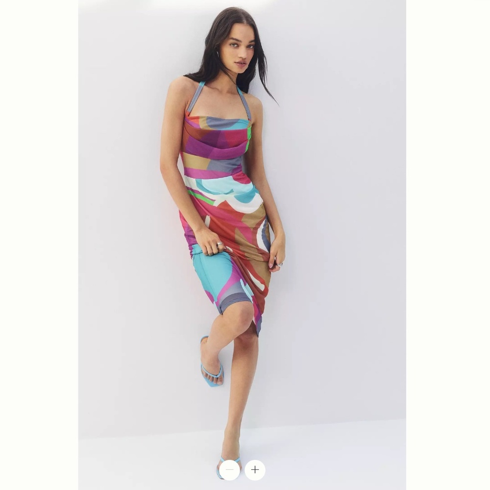 Anthropologie Square-Neck Halter Midi Dress